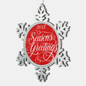 Ornement Flocon De Neige Elégant Salutations de saison Rouge Noël Ornament (Vue impression)