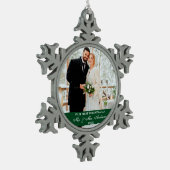Ornement Flocon De Neige Élégant Script Notre premier Noël Vert (Gauche)