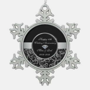 Ornement Flocon De Neige Elegant tourbillons argent 10e anniversaire de mar