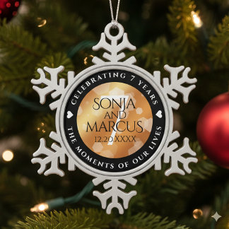 Ornement Flocon De Neige Élégante 7ème anniversaire du Mariage de cuivre