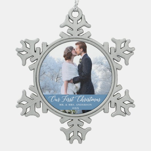 Ornement Flocon De Neige Élégante calligraphie Notre premier bleu clair de  (Devant)