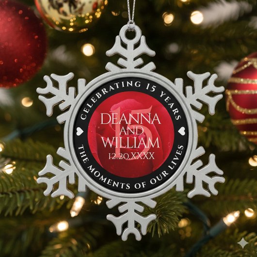 Ornement Flocon De Neige Élégante fête du 15e anniversaire du Mariage Rose