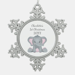 Ornement Flocon De Neige Élément personnalisé Bébé Éléphant Rose Bébé 1er N