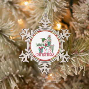 Ornement Flocon De Neige Elfe mignonne portant présente le premier Noël du