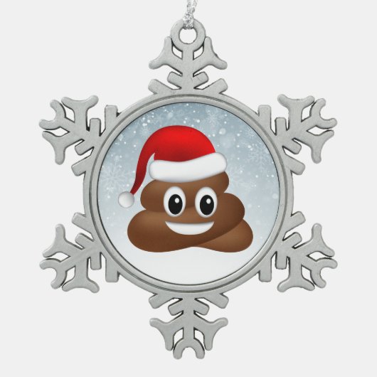 Ornement Flocon De Neige emoji de noël poo avec chapeau santa (Devant)