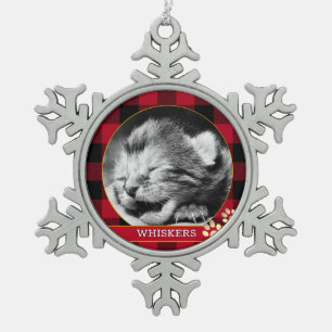 Ornement Flocon De Neige Empreinte de chat, Plaque de bison rouge, photo de