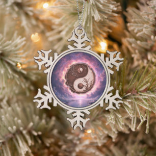 Ornement Flocon De Neige Équilibre au clair de lune – Yin Yang de la lumièr