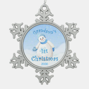 Ornement Flocon De Neige Ęr bonhomme de neige de Noël de petit-fils