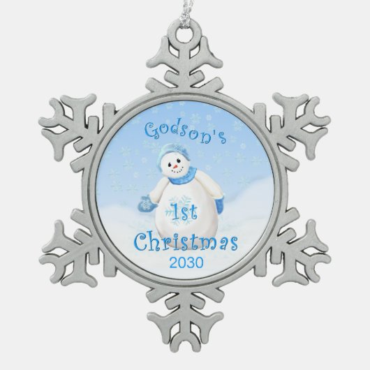 Ornement Flocon De Neige Ęr bonhomme de neige de Noël du filleul (Devant)