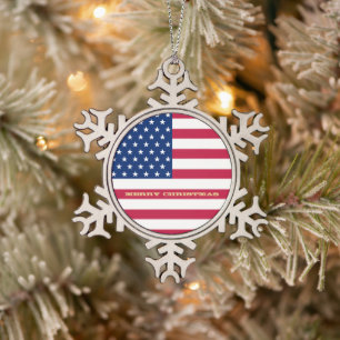 Ornement Flocon De Neige États-Unis Drapeau étoiles rayures American Patr