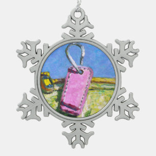 Ornement Flocon De Neige Étiquette Rose Contemporaine Abstraite