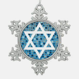 Ornement Flocon De Neige Étoile de David sur Blue Mosaic Carrelage Motif Or