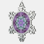 Ornement Flocon De Neige Étoile florale noire Turquoise violette (Vue impression)