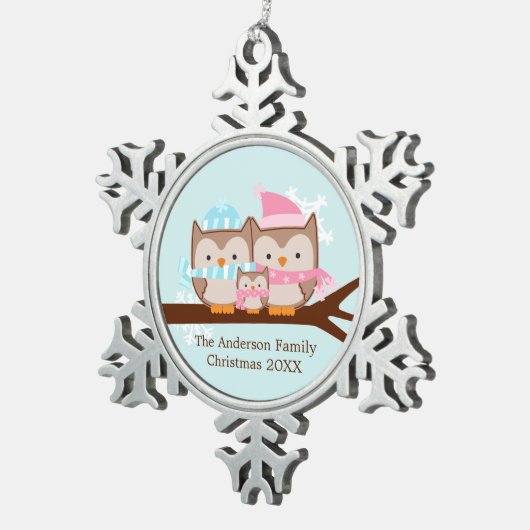 Ornement Flocon De Neige Famille de Chouettes d'hiver (Vue impression)