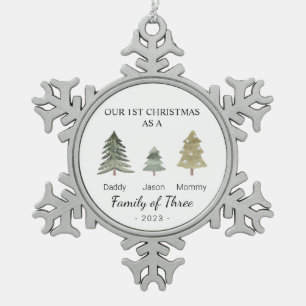 Ornement Flocon De Neige Famille de trois bébés Premier Noël Personnalisé