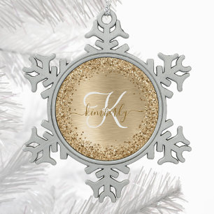 Ornement Flocon De Neige Faux Gold brossé Parties scintillant métallique Im