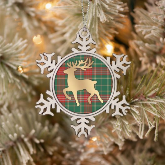 Ornement Flocon De Neige Faux Gold Reindeer Plaid (Arbre)