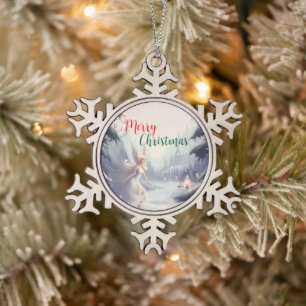 Ornement Flocon De Neige Fée de l'aquarelle fêle de fleur de neige Joyeux N