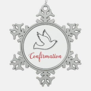 Ornement Flocon De Neige Félicitations Confirmation Colombe avec Or, Rouge