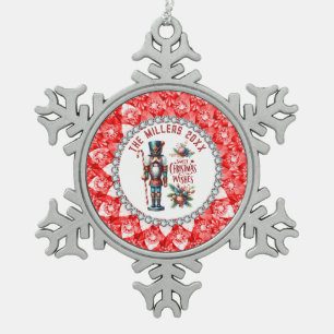 Ornement Flocon De Neige Festif Noisettes de Noël Cadre Diamants Rouges