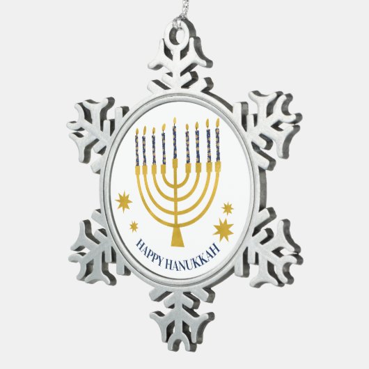 Ornement Flocon De Neige Festive Menorah bougies Bonne Hanoukka (Vue impression)