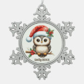 Ornement Flocon De Neige Festive Noël ajouter nom année hibou (Devant)