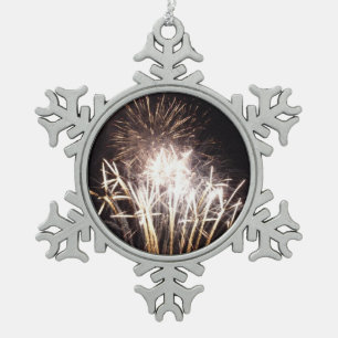 Ornement Flocon De Neige Feu d'artifice blanc et or I Fête patriotique