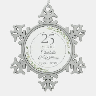 Ornement Flocon De Neige Feuilles Aquarelle Douce 25e Anniversaire