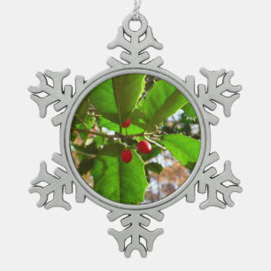 Ornement Flocon De Neige Feuilles de houx II Nature botanique de vacances