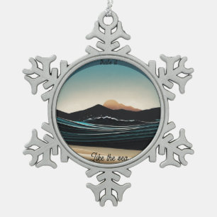 Ornement Flocon De Neige Fierce Minimaliste Monta plage Ocean Wave Logo -