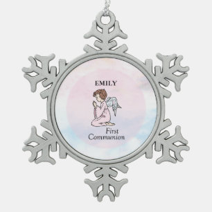 Ornement Flocon De Neige Fille, ange de première communion