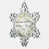 Ornement Flocon De Neige Fleur blanche Hydrangea Premier Mariage de Noël (Vue impression)