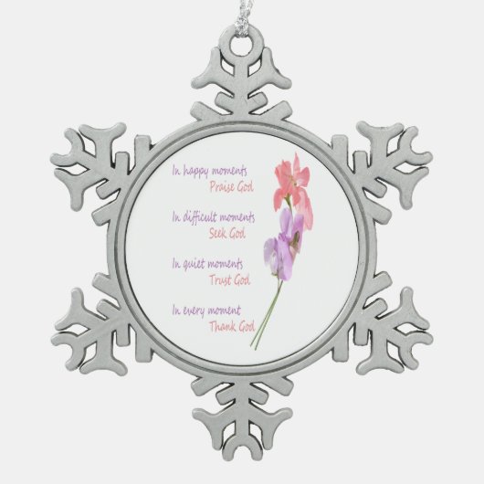 Ornement Flocon De Neige Fleur de pois doux Inspiration Chercher Dieu (Devant)