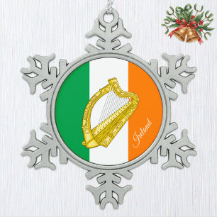 Ornement Flocon De Neige Flocon de neige d'Irlande, Harpe, Drapeau irlandai