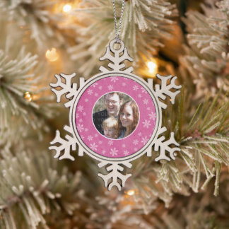 Ornement Flocon De Neige Flocon de neige rose Whimsical Photo Ornament