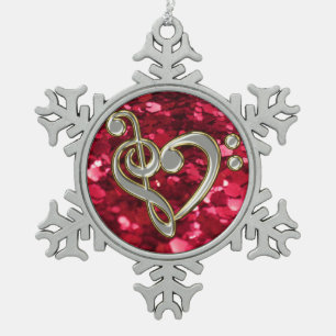 Ornement Flocon De Neige Flocon de neige rouge de clef de coeur de musique