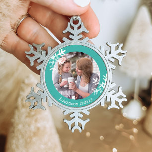 Ornement Flocon De Neige Flocon de neige sarcelle monogramme photo personna