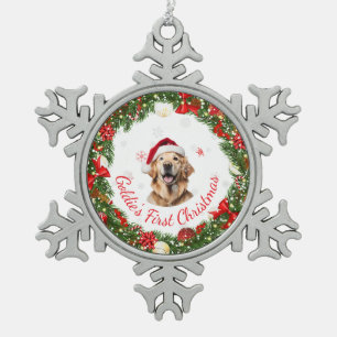 Ornement Flocon De Neige Floral First Christmas Classsaké pour animaux