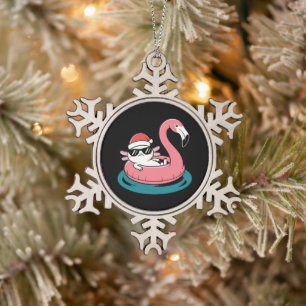 Ornement Flocon De Neige Flotteur de piscine flamant rose avec chapeau de N