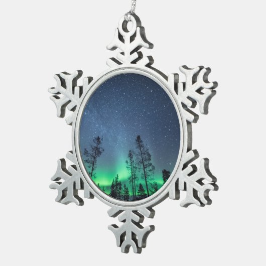Ornement Flocon De Neige Forêt Northern Lights (Vue impression)