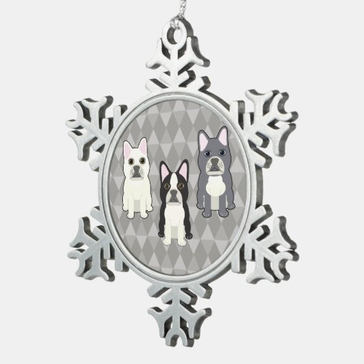 Ornement Flocon De Neige Frenchies Gray Diamonds (Vue impression)