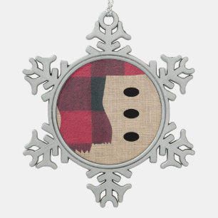 Ornement Flocon De Neige Fun Farmhouse Burlap Snowman Plaid Scarf & Buttes