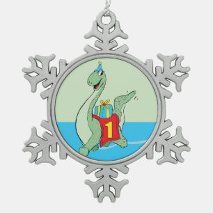 Ornement Flocon De Neige Garçon, 1er anniversaire Dinosaur