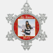 Ornement Flocon De Neige Garde-photo personnalisée Rouge (Devant)