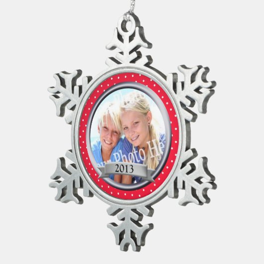 Ornement Flocon De Neige Garde-points Polka de cadre rouge (Vue impression)