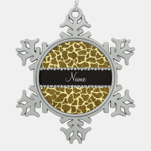 Ornement Flocon De Neige Girafe jaune nommée faite sur commande de parties (Devant)