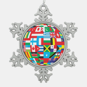 Ornement Flocon De Neige globe of flags pewter orament