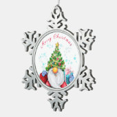 Ornement Flocon De Neige Gnome mignonne avec arbre de Noël Casquette et cad (Vue impression)