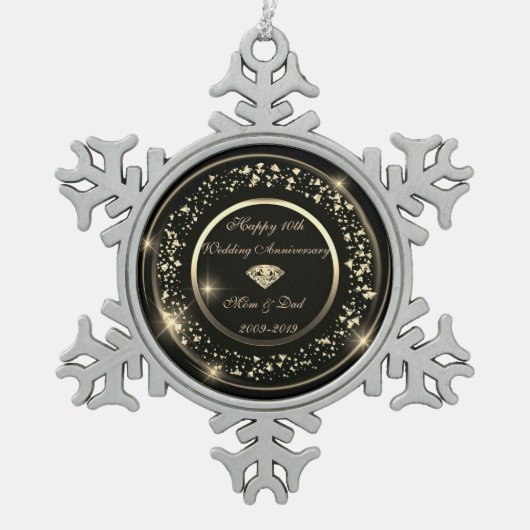 Ornement Flocon De Neige Gold Confetti 10e anniversaire de Mariage (Devant)