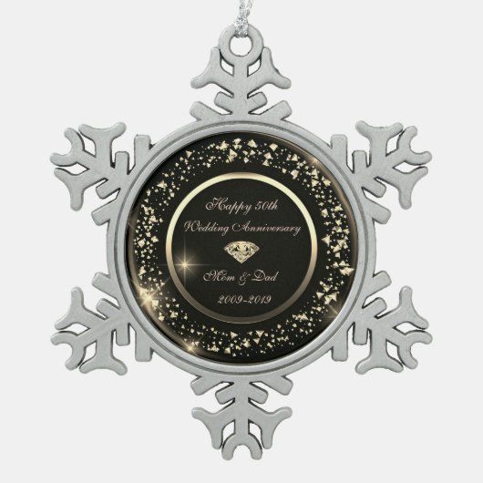 Ornement Flocon De Neige Gold Confetti Diamond 50e anniversaire Mariage (Devant)